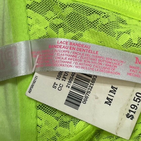 Victorias Secret Pink Lace Bandeau Top Neon Green M/M - Picture 6 of 7